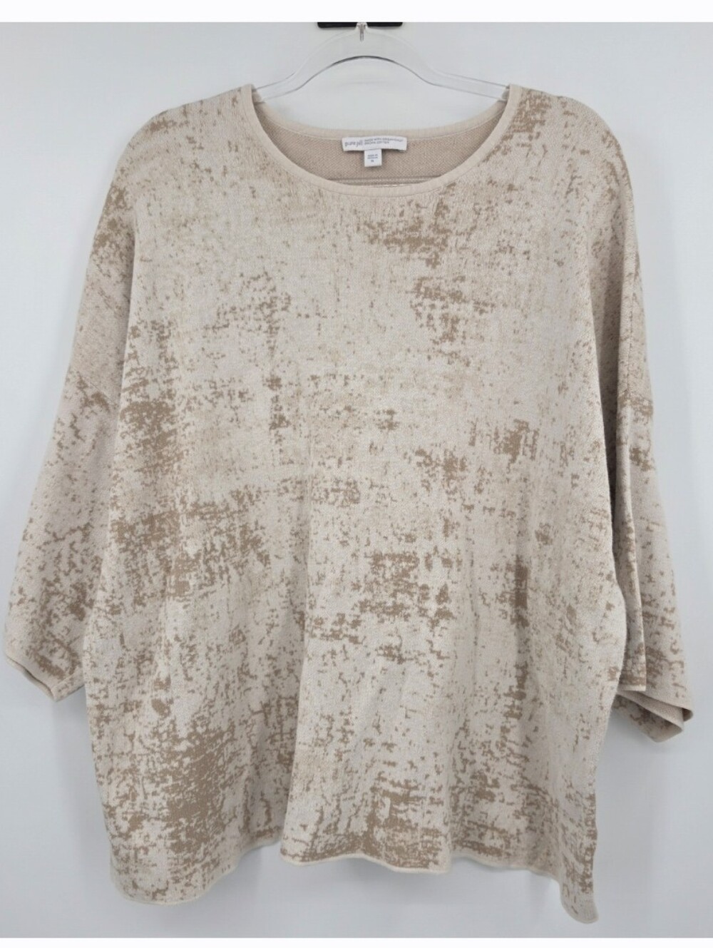 J. Jill PureJill Organic Cotton Knit Top XL Neutral Abstract Elbow Sleeve